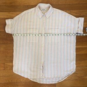 Madewell Courier Cotton Shirt Stitched Rainbow Stripe XXS White Boxy Oversized